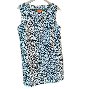 Joe Fresh Women's Large Navy Blue & White Print Sleeveless Shift Dress